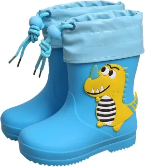 Kids Dinosaur Rain Boots with Elastic Buckle Strap, Toddler Rain Shoes Children Waterproof Boots for Boys Girls