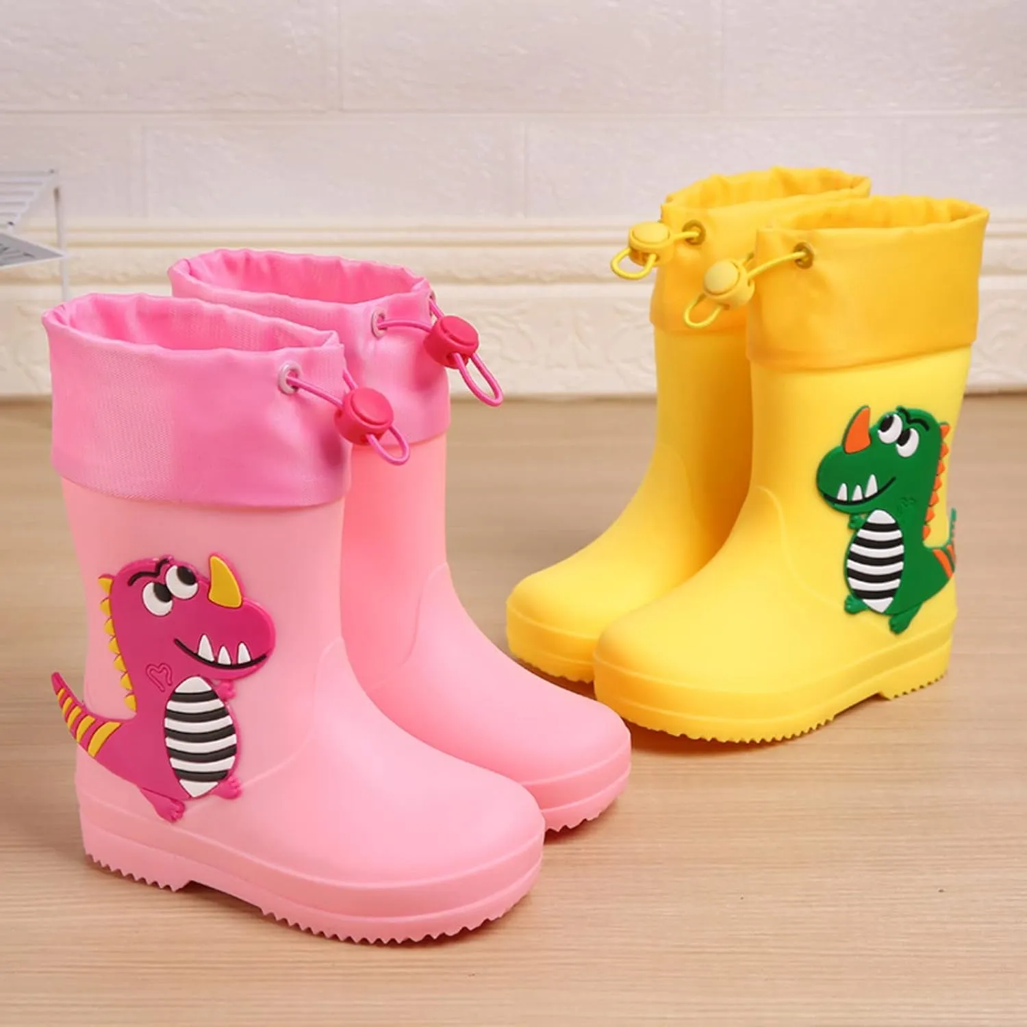 Kids Dinosaur Rain Boots with Elastic Buckle Strap, Toddler Rain Shoes Children Waterproof Boots for Boys Girls