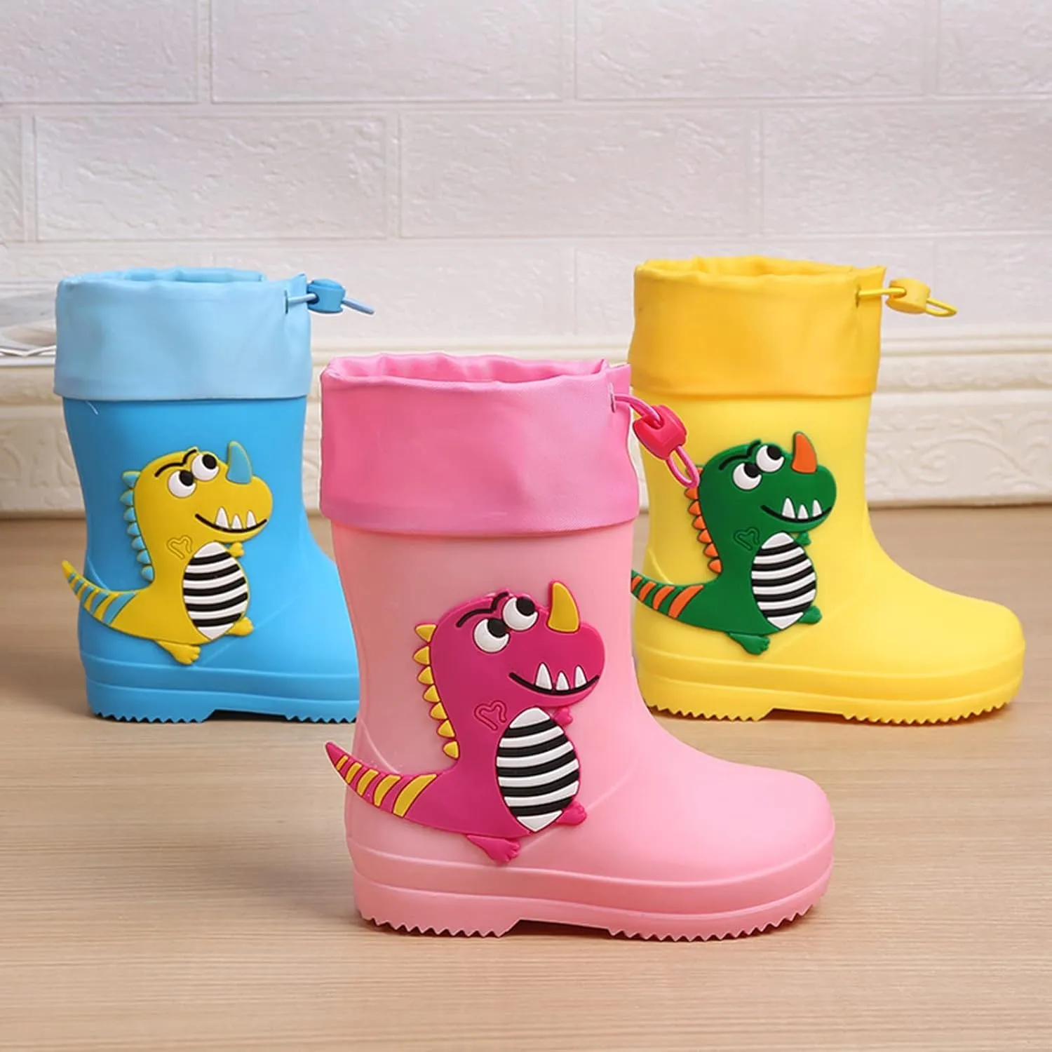 Kids Dinosaur Rain Boots with Elastic Buckle Strap, Toddler Rain Shoes Children Waterproof Boots for Boys Girls