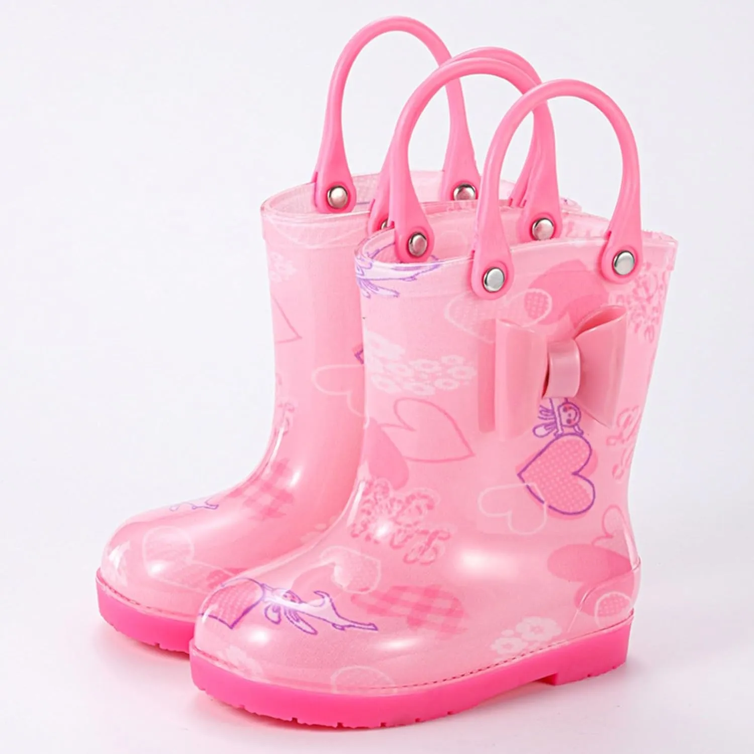 Kids Rain Boots for Girls Toddler Lightwight Waterproof Rubber Boots Cute Bow with Easy-On Handles Water Shoes