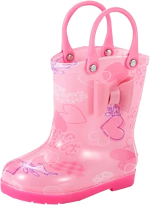 Kids Rain Boots for Girls Toddler Lightwight Waterproof Rubber Boots Cute Bow with Easy-On Handles Water Shoes
