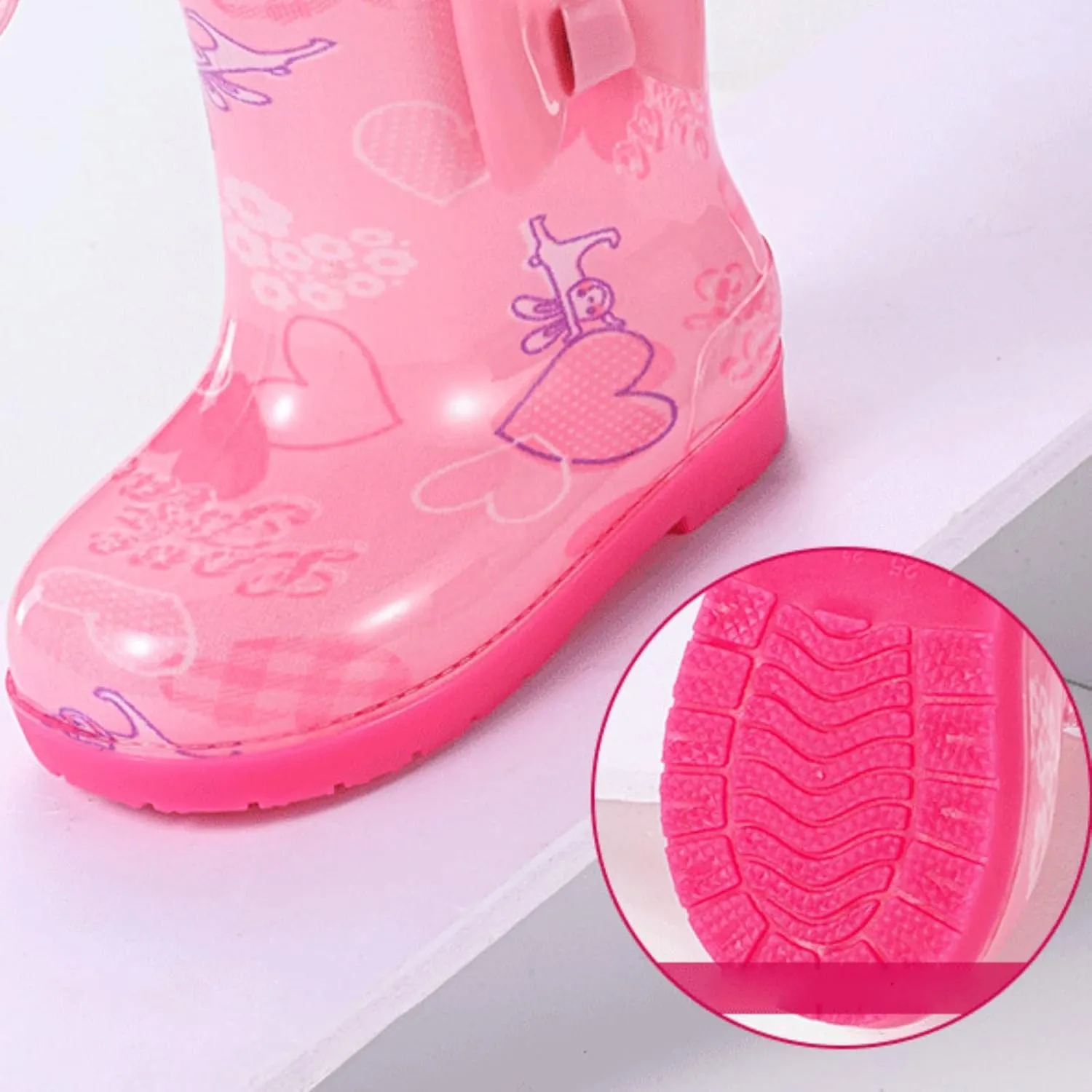Kids Rain Boots for Girls Toddler Lightwight Waterproof Rubber Boots Cute Bow with Easy-On Handles Water Shoes