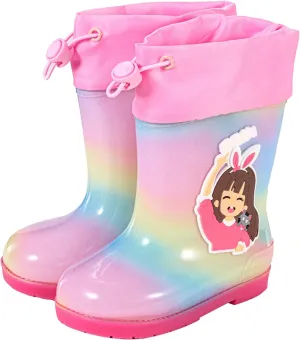 Kids Rain Boots for Girls Toddler Shoes for Rainy Days Rubber Cute Girls Printed with Easy On Size 6 Girls Toddler Shoes
