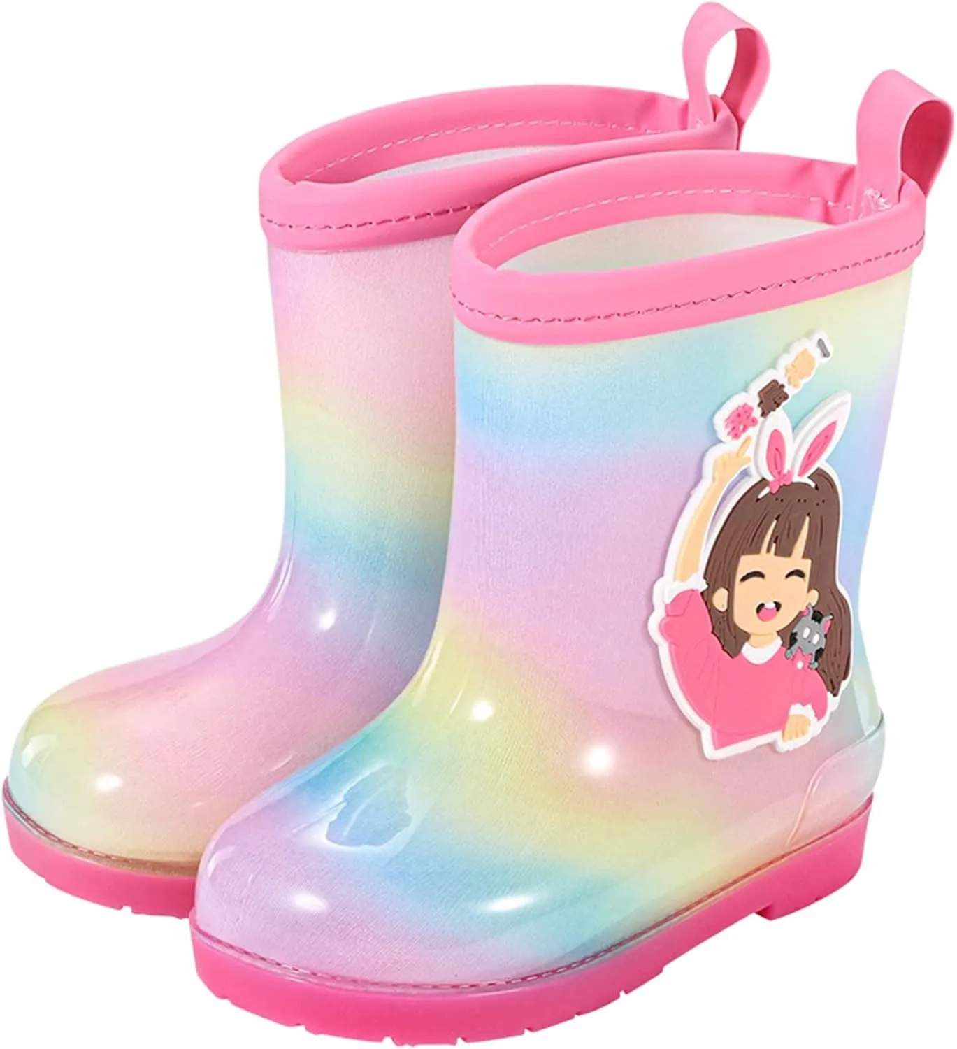 Kids Rain Boots for Girls Toddler Shoes for Rainy Days Rubber Cute Girls Printed with Easy On Size 6 Girls Toddler Shoes