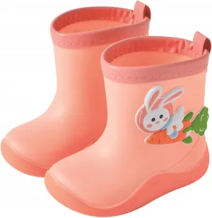 Kids Rain Boots Toddler Cute Cartoon Rain Shoes Infant Waterproof Rubber Mud Boots for Girls Boys with Handles
