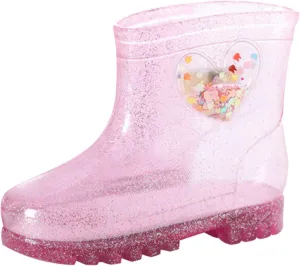 Kids Rain Boots, Toddler Waterproof Rubber Soft Sole Rain Boots for Girls Boys Heart Patterns Glitter Youth Rain Boots