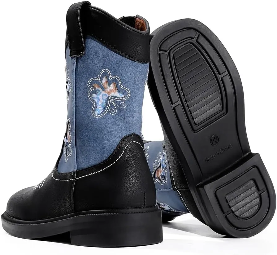 kkdom Toddler Girls Cowgirl Boots Western Glitter Butterfly Embroidery Cowboy Boot Ankle Boots Horse Riding Shoes