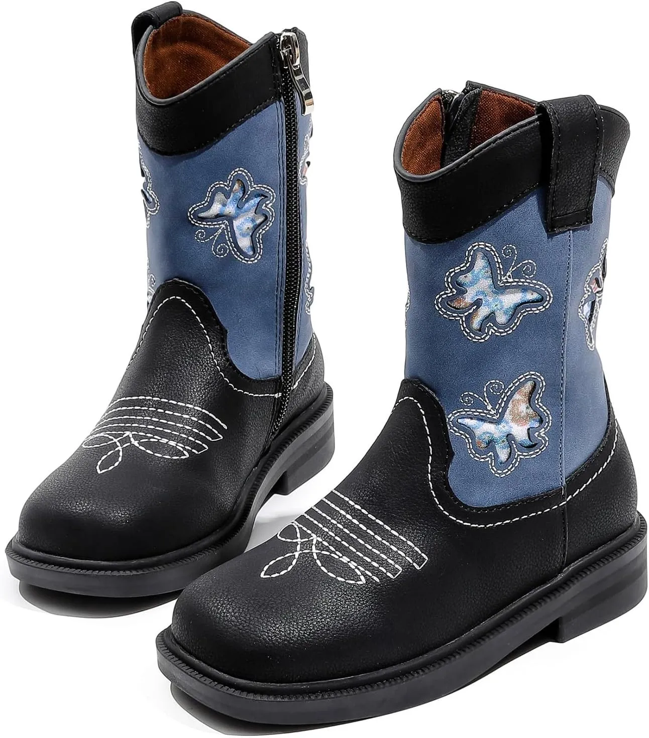 kkdom Toddler Girls Cowgirl Boots Western Glitter Butterfly Embroidery Cowboy Boot Ankle Boots Horse Riding Shoes