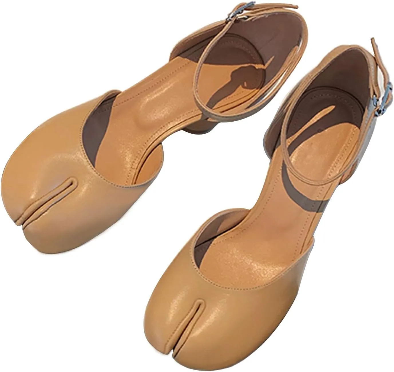 KOKOMOMO Split Toe Chunky Heels for Women Japanese Tabi Shoes Cylindrical Block High Heels Pumps Ankle Strap Buckled Wedding Party Dress Shoes