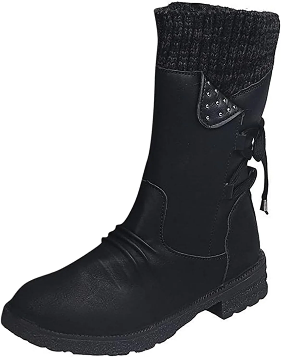 Ladmiple Boots For Women Ankle Booties Low Heel Mid Calf Combat Riding Fashion Winter Motorcycle Military Biker Boots