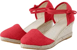 Ladmiple Espadrille Wedge Sandals For Women Low Heel Closed Toe Platform Sandals Ankle Strap Casual Dressy Summer Shoes