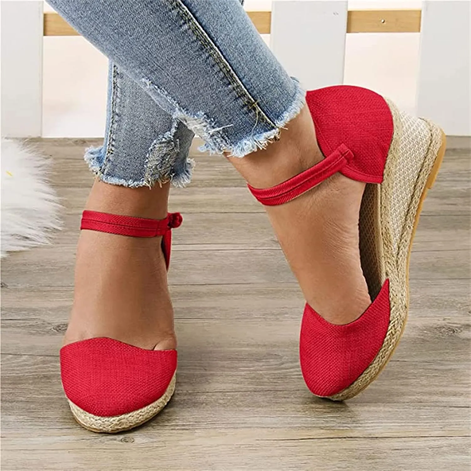 Ladmiple Espadrille Wedge Sandals For Women Low Heel Closed Toe Platform Sandals Ankle Strap Casual Dressy Summer Shoes