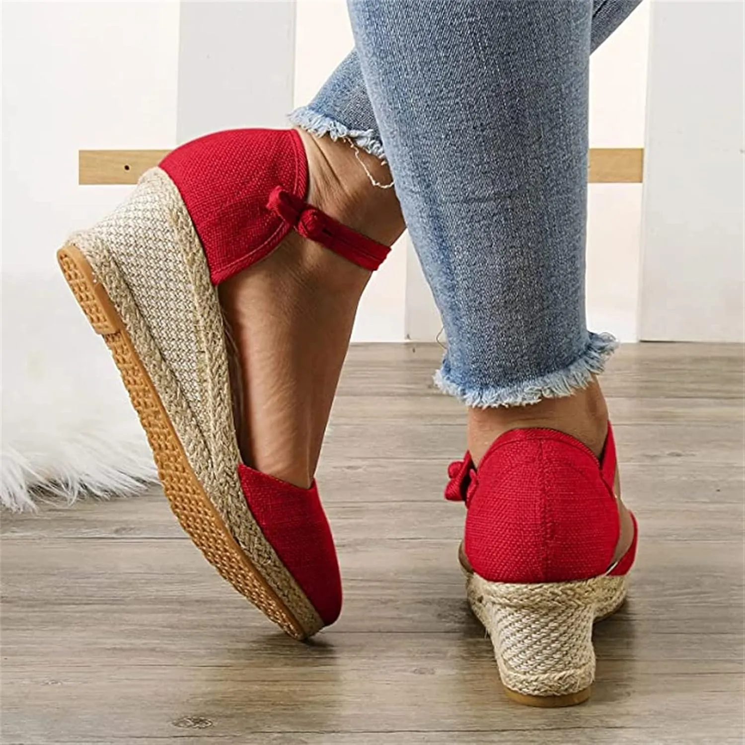 Ladmiple Espadrille Wedge Sandals For Women Low Heel Closed Toe Platform Sandals Ankle Strap Casual Dressy Summer Shoes