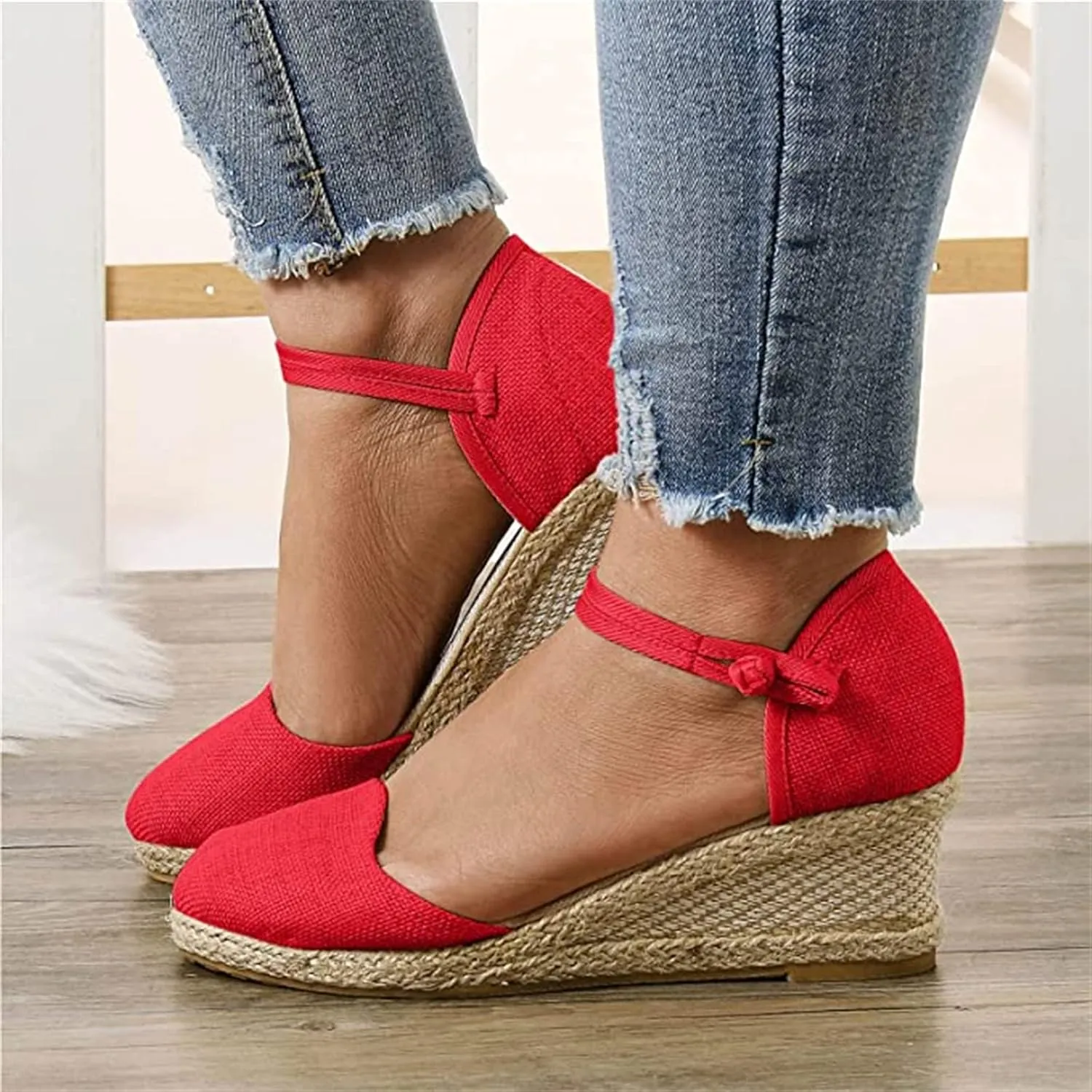 Ladmiple Espadrille Wedge Sandals For Women Low Heel Closed Toe Platform Sandals Ankle Strap Casual Dressy Summer Shoes