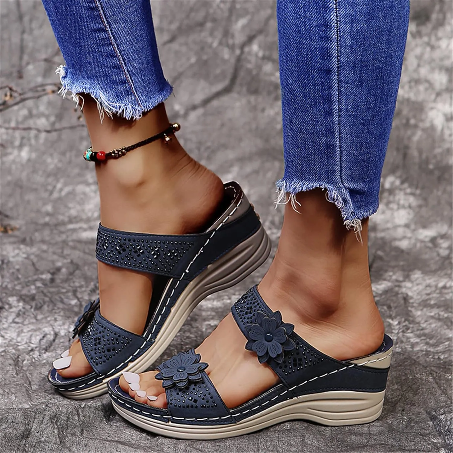 Ladmiple Orthopedic Sandals For Women Arch Support Dressy Summer Comfortable Orthotic Flip Flops Walking Slides Beach Shoes