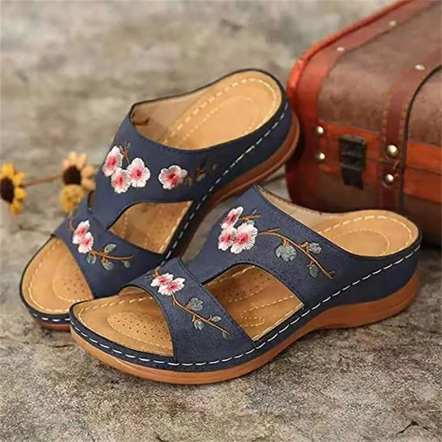Ladmiple Orthopedic Sandals For Women Dressy Summer Comfortable Slip On Orthotic Flip Flops Walking Shoes With Arch Support
