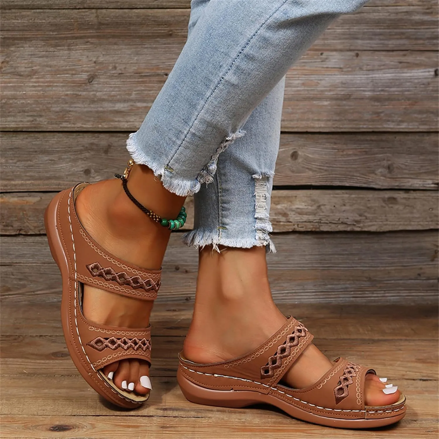 Ladmiple Orthopedic Sandals For Women Plantar Fasciitis Arch Heel Support Orthotic Slides Comfortable Dressy Summer Flipflops
