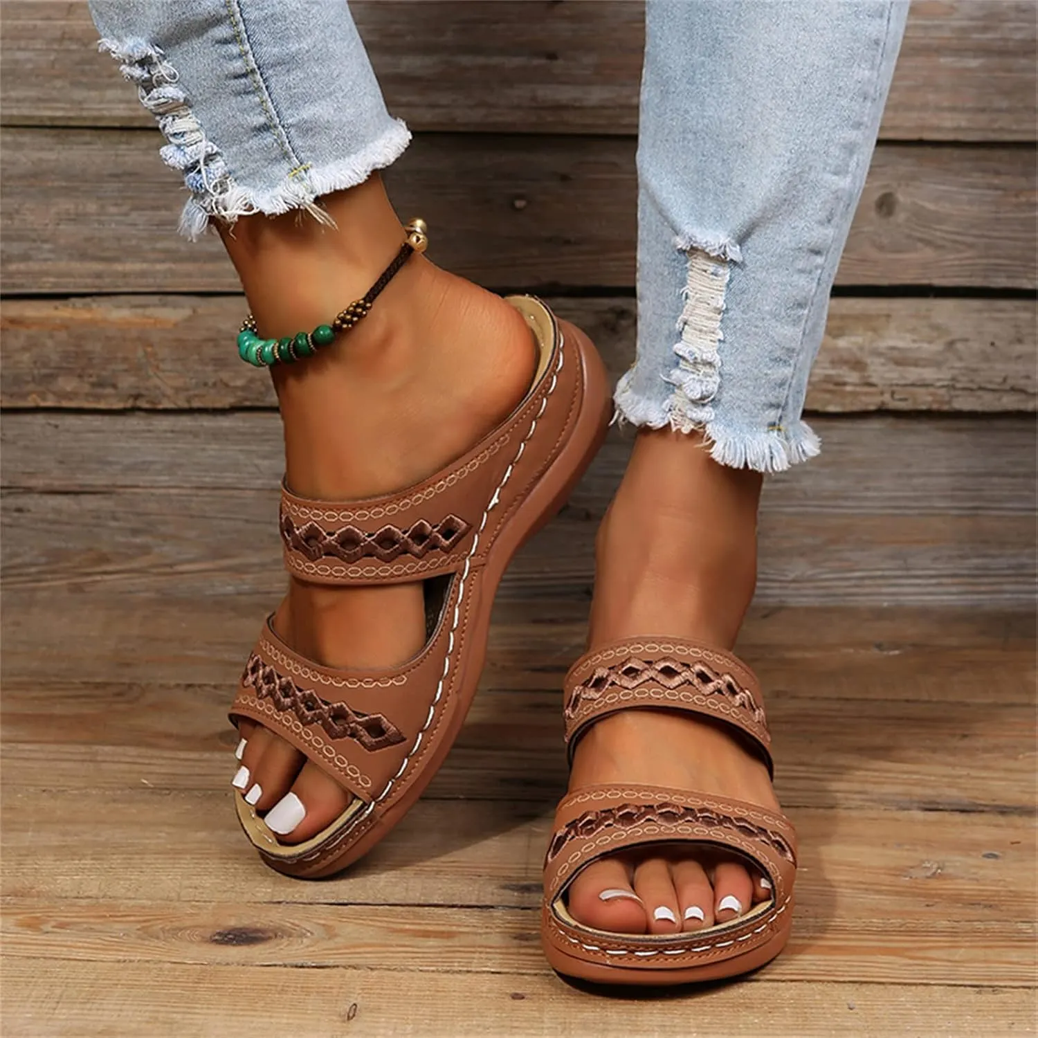 Ladmiple Orthopedic Sandals For Women Plantar Fasciitis Arch Heel Support Orthotic Slides Comfortable Dressy Summer Flipflops