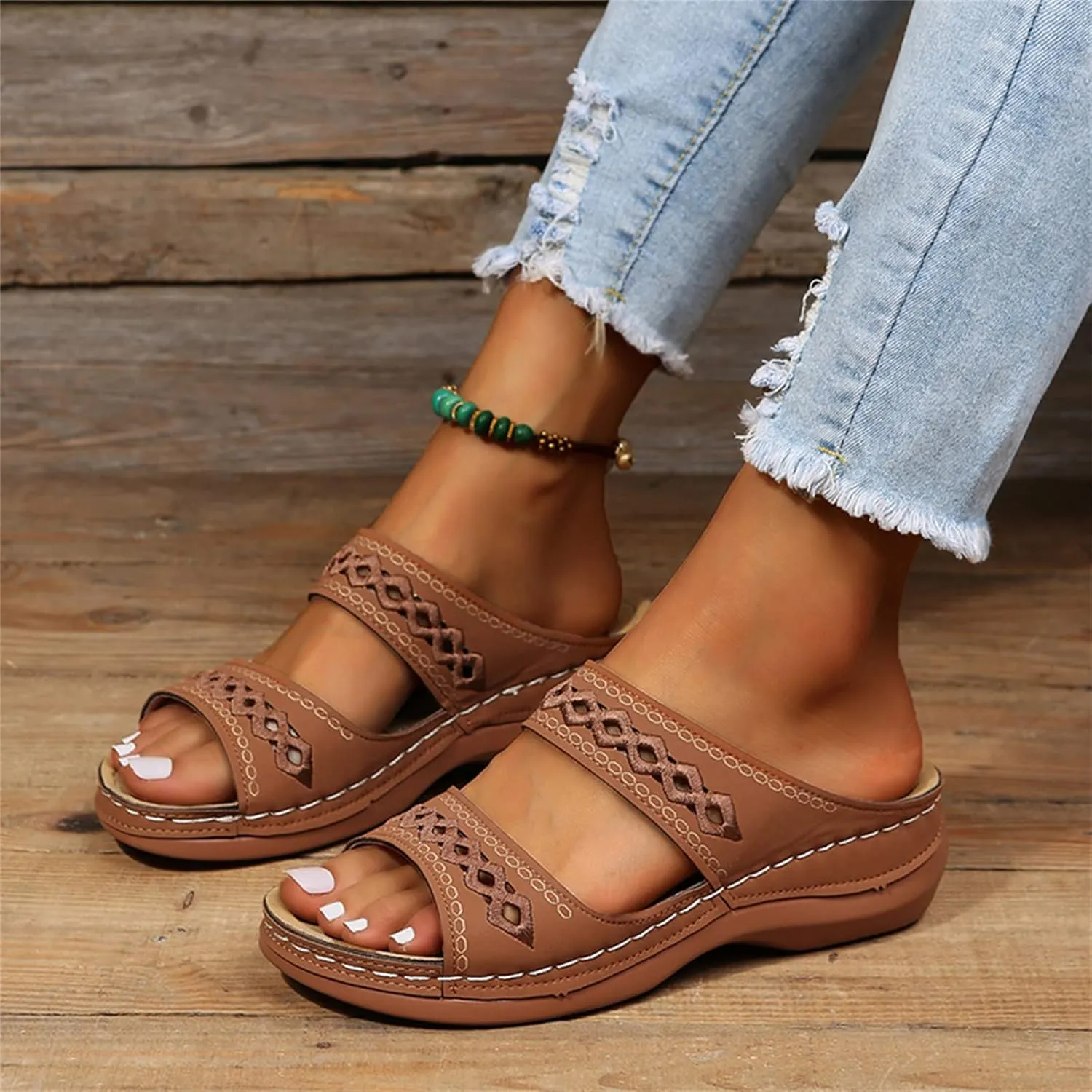 Ladmiple Orthopedic Sandals For Women Plantar Fasciitis Arch Heel Support Orthotic Slides Comfortable Dressy Summer Flipflops