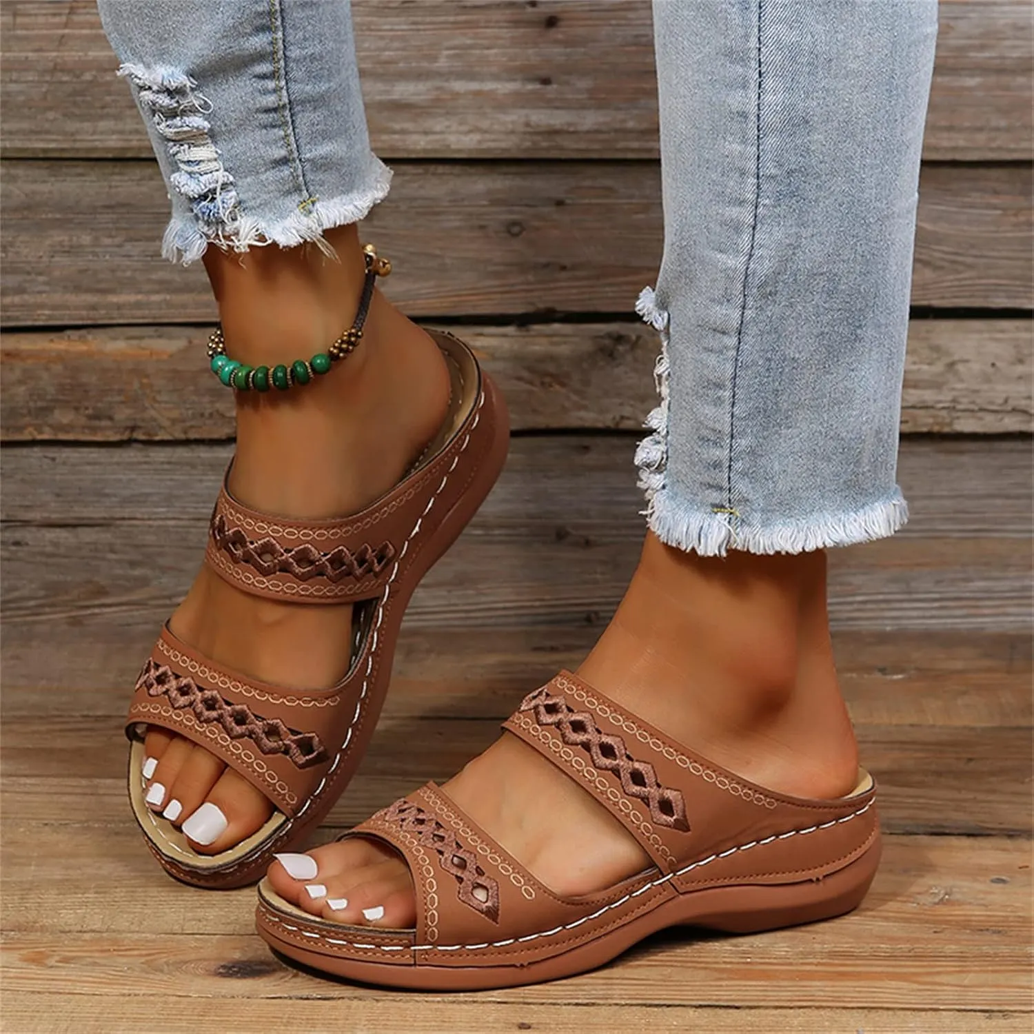 Ladmiple Orthopedic Sandals For Women Plantar Fasciitis Arch Heel Support Orthotic Slides Comfortable Dressy Summer Flipflops