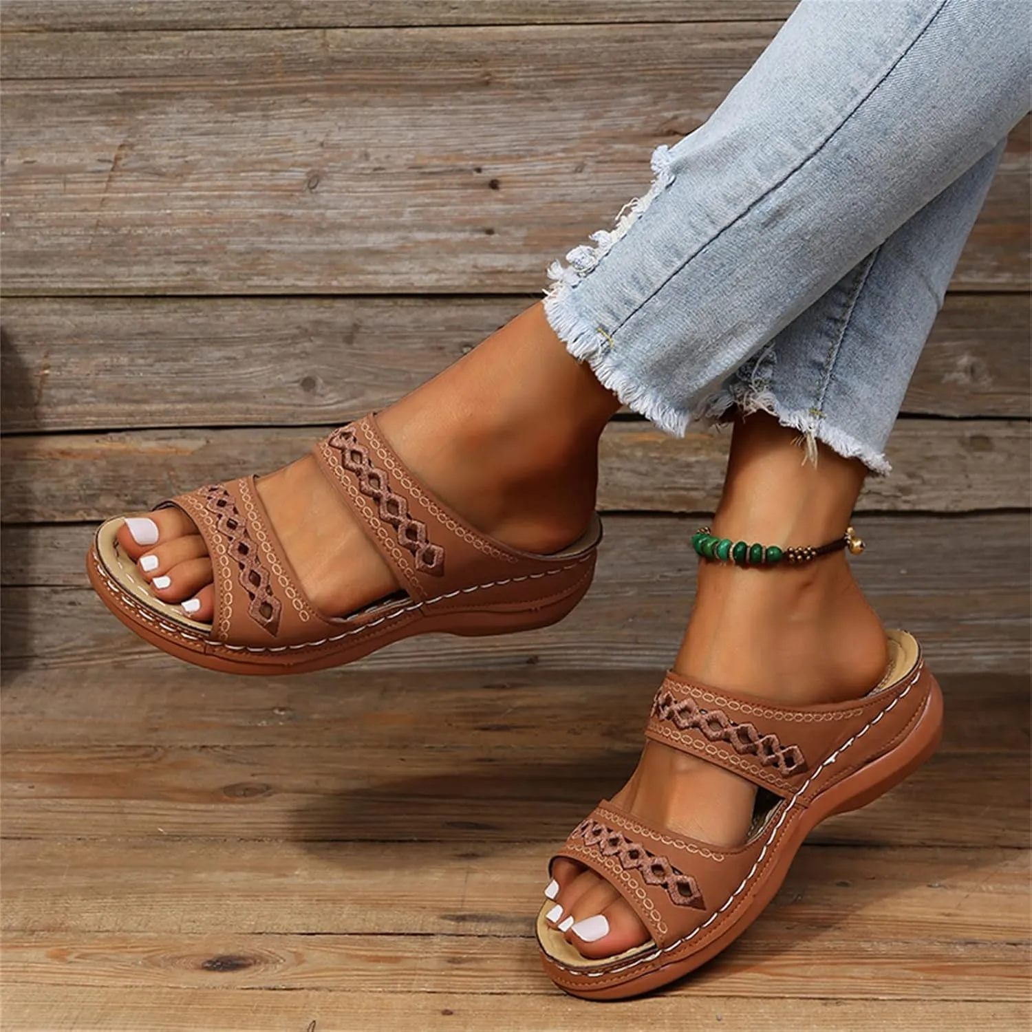 Ladmiple Orthopedic Sandals For Women Plantar Fasciitis Arch Heel Support Orthotic Slides Comfortable Dressy Summer Flipflops