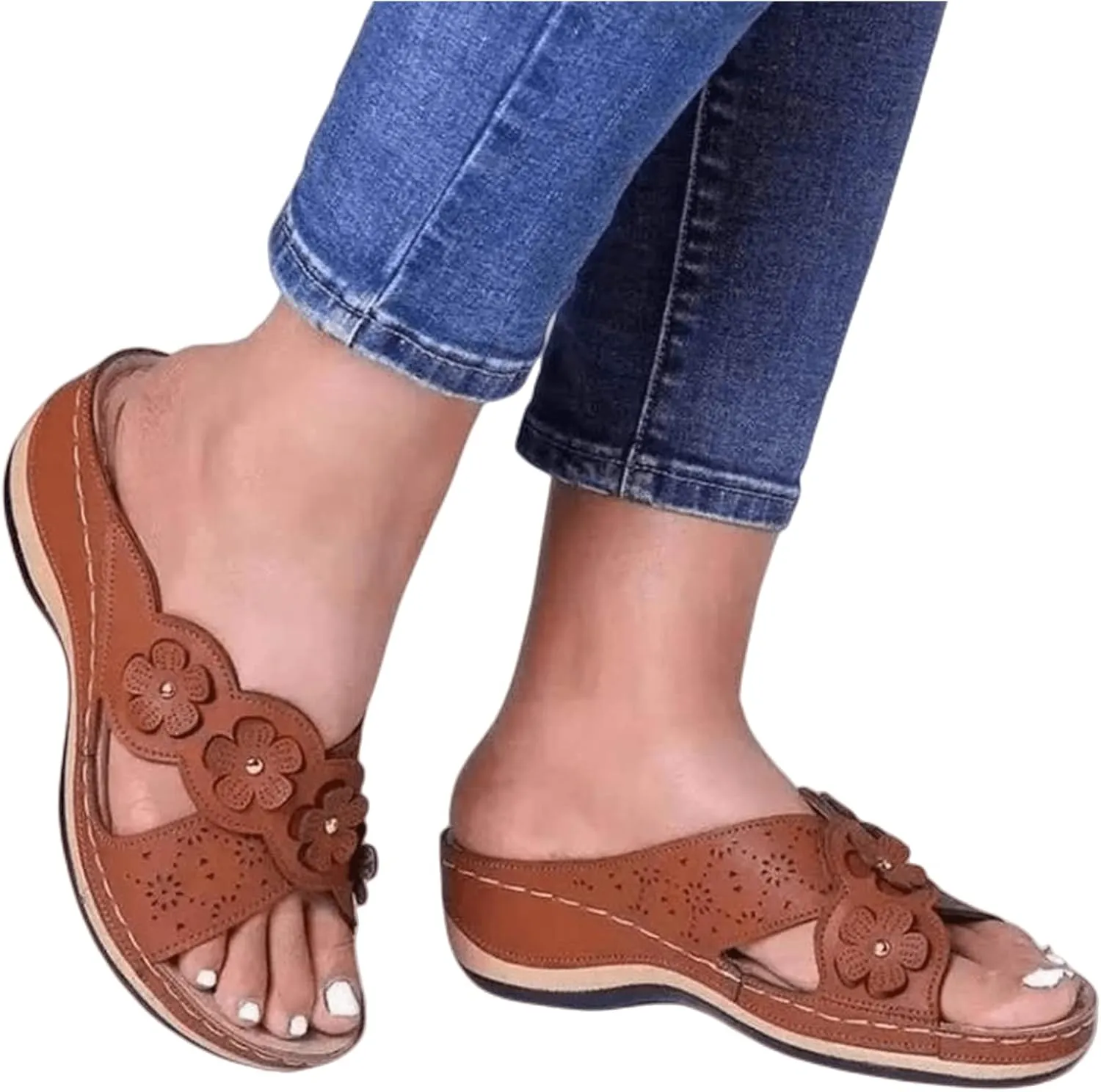 Ladmiple Orthopedic Sandals For Women Wide Width Fashion Orthotic Slides Slip On Slippers With Comfortable Arch Support