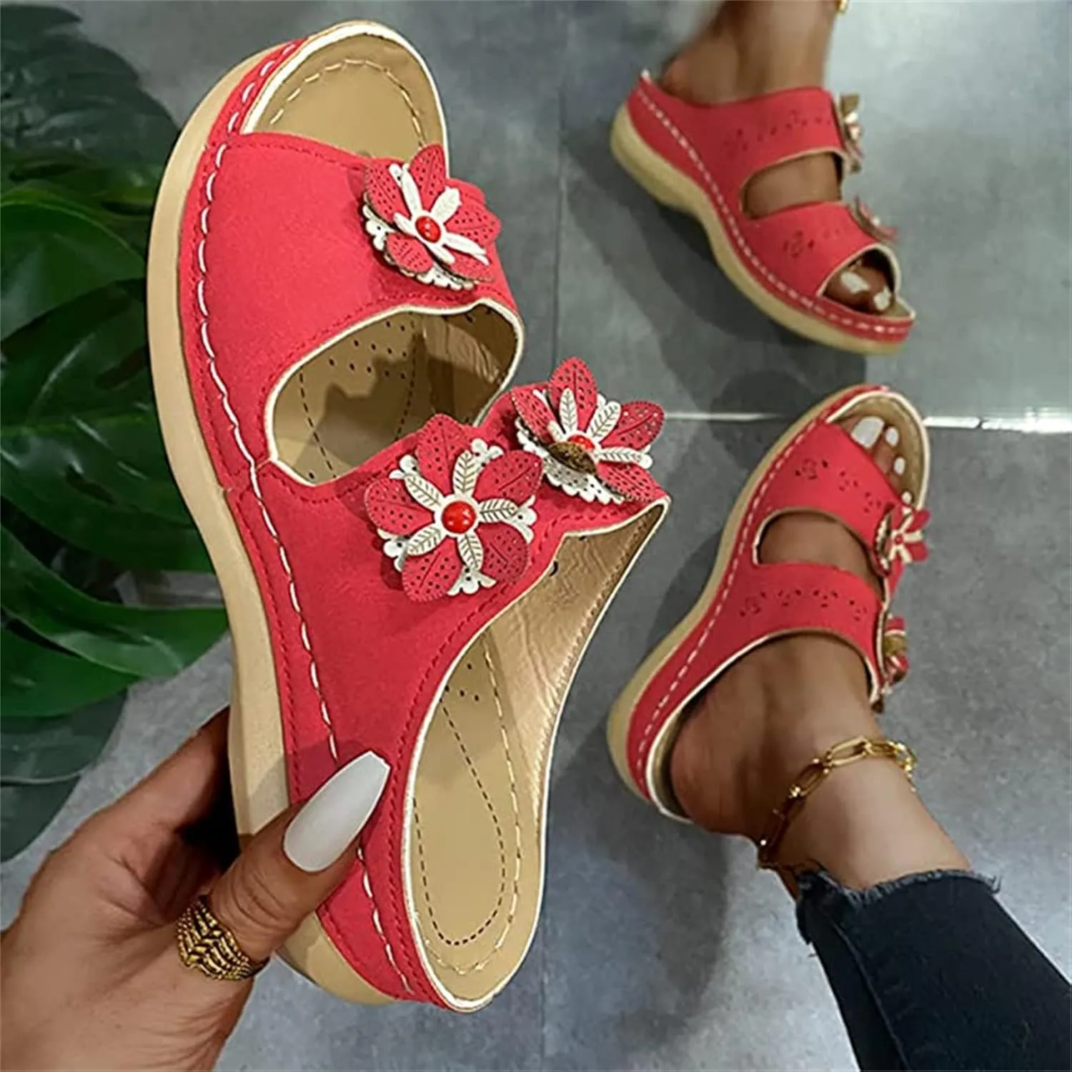 Ladmiple Orthotic Dress Sandals For Women With Arch Support Orthopedic Slides Summer Flip Flops for Plantar Fasciitis