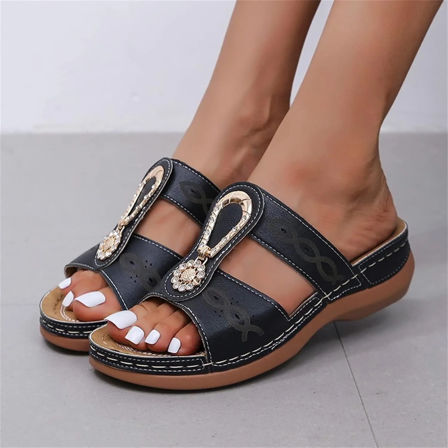 Ladmiple Sandals Women Beach Vacation Arch Support Orthopedic Slides Slippers Comfort Dressy Summer Orthotic Flip Flops