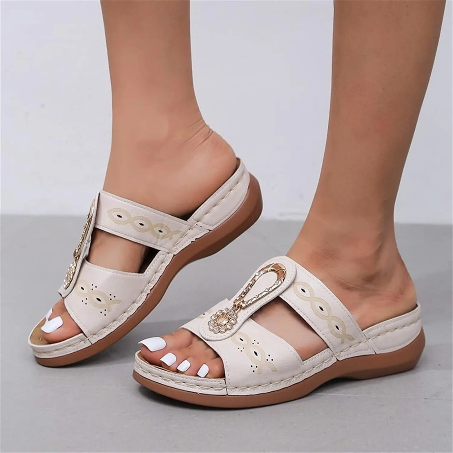 Ladmiple Sandals Women Beach Vacation Arch Support Orthopedic Slides Slippers Comfort Dressy Summer Orthotic Flip Flops