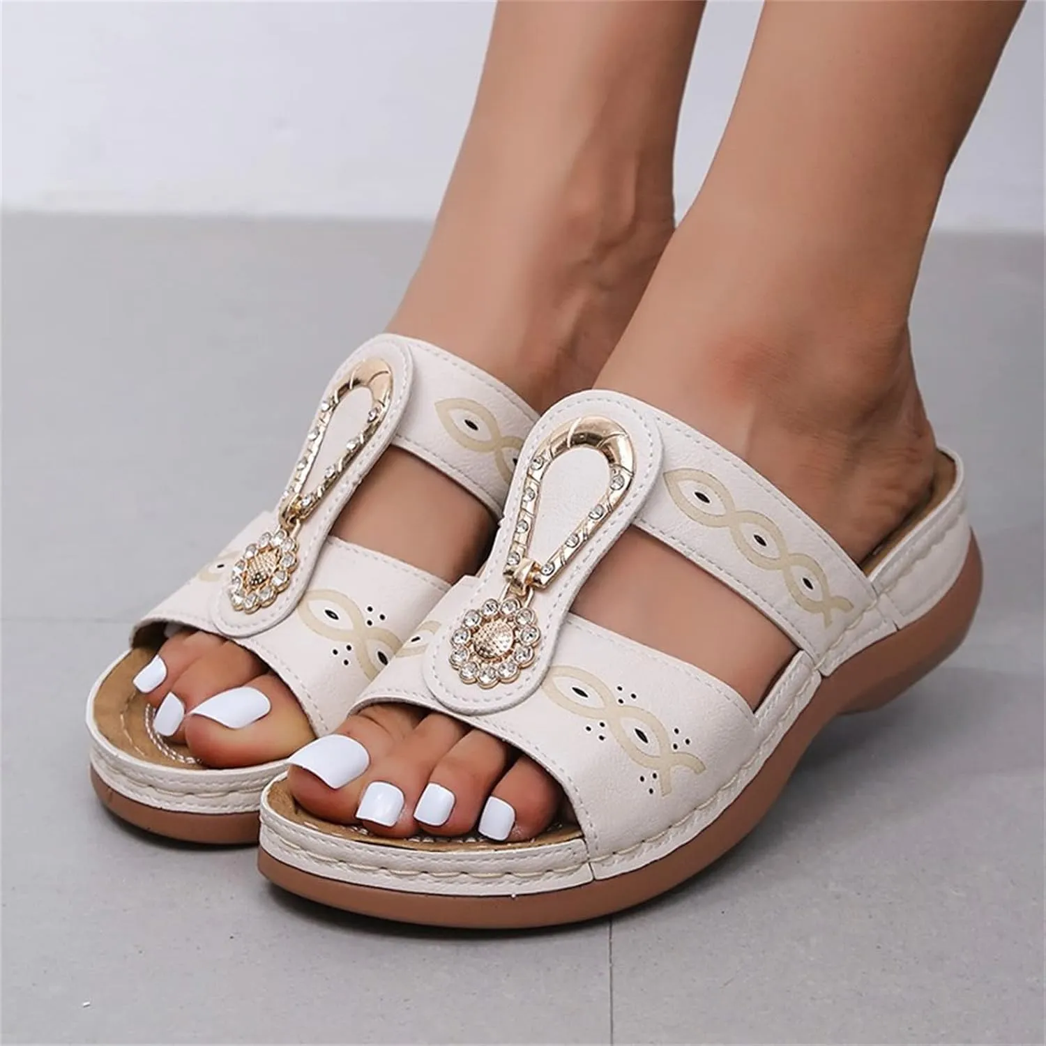 Ladmiple Sandals Women Beach Vacation Arch Support Orthopedic Slides Slippers Comfort Dressy Summer Orthotic Flip Flops