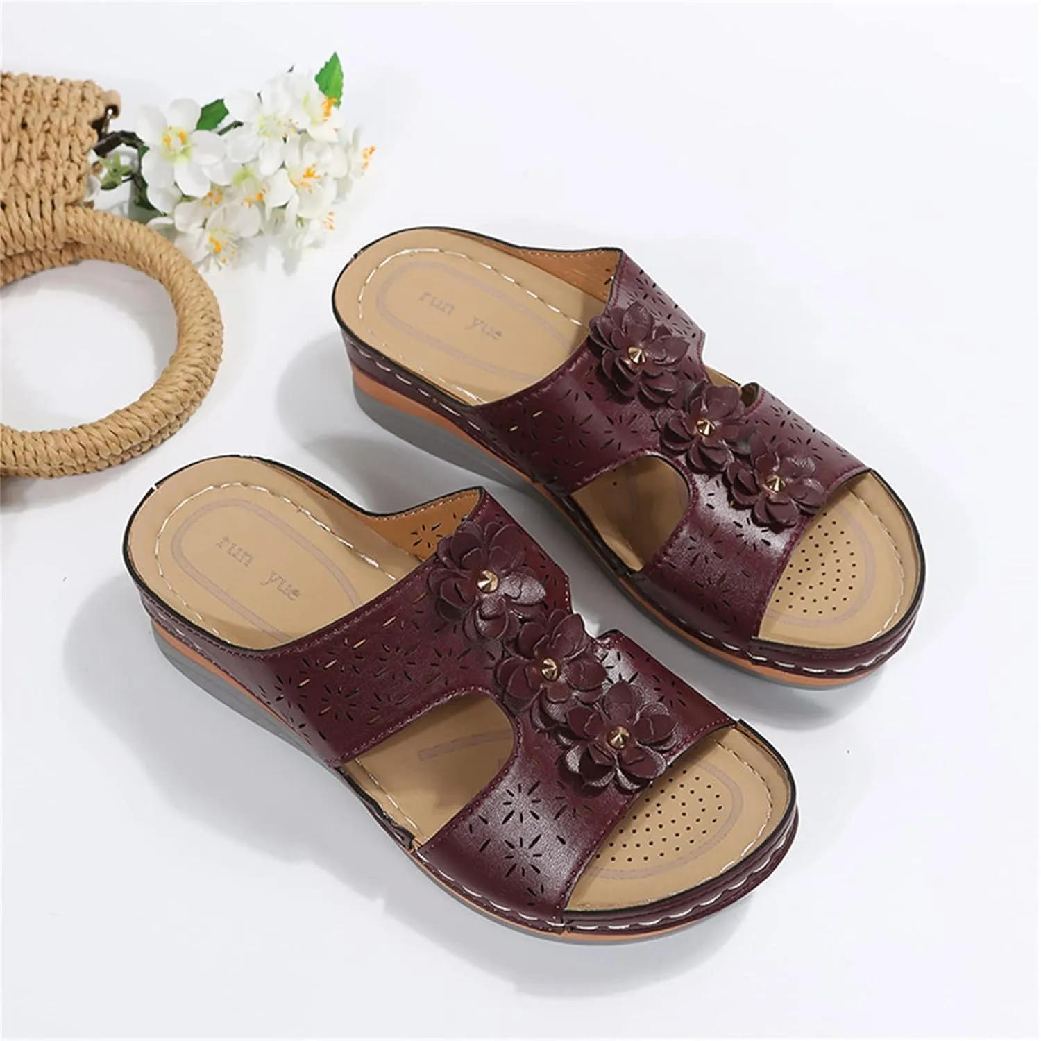 Ladmiple Sandals Women Beach Vacation Fashion Orthotic Slides Ladies Lightweight Athletic Slip On Slippers With Arch Support