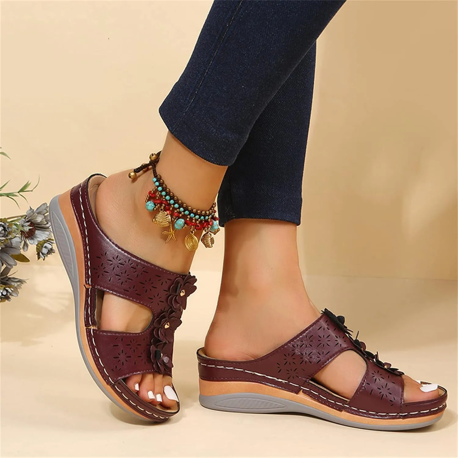 Ladmiple Sandals Women Beach Vacation Fashion Orthotic Slides Ladies Lightweight Athletic Slip On Slippers With Arch Support