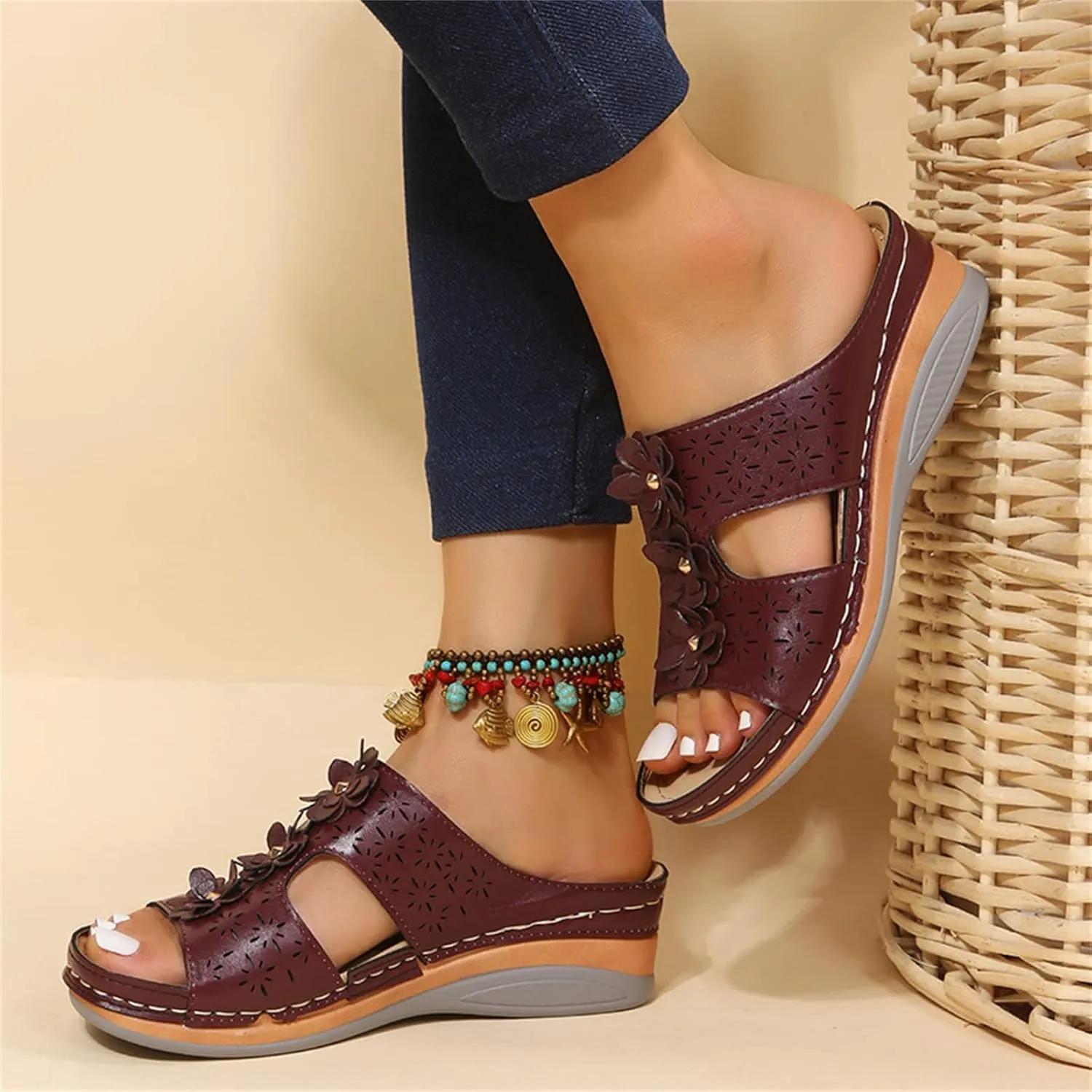 Ladmiple Sandals Women Beach Vacation Fashion Orthotic Slides Ladies Lightweight Athletic Slip On Slippers With Arch Support
