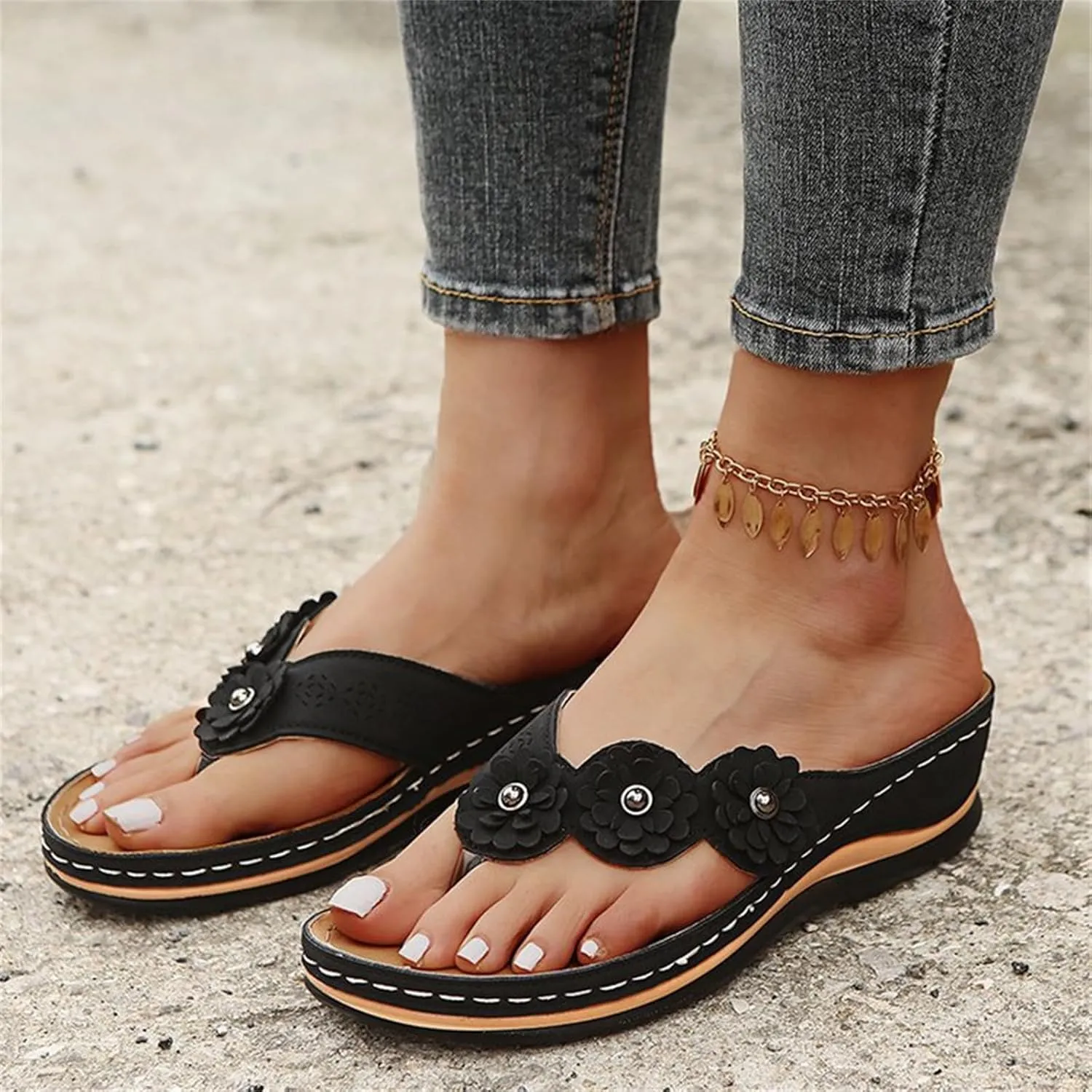 Ladmiple Sandals Women Comfortable Walking Arch Support Orthopedic Orthotic Flip Flops Dressy Summer Cute Slides Beach Shoes
