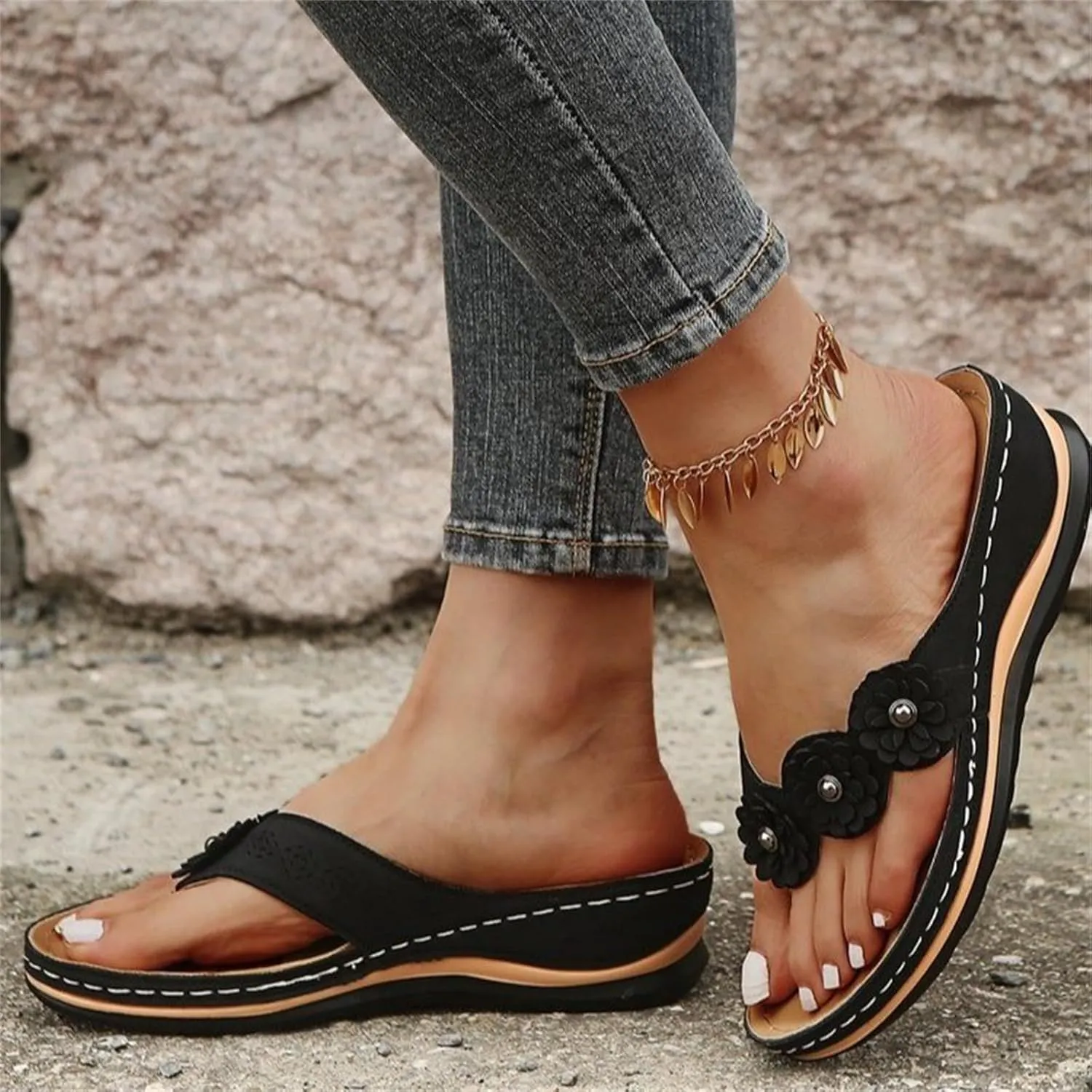 Ladmiple Sandals Women Comfortable Walking Arch Support Orthopedic Orthotic Flip Flops Dressy Summer Cute Slides Beach Shoes