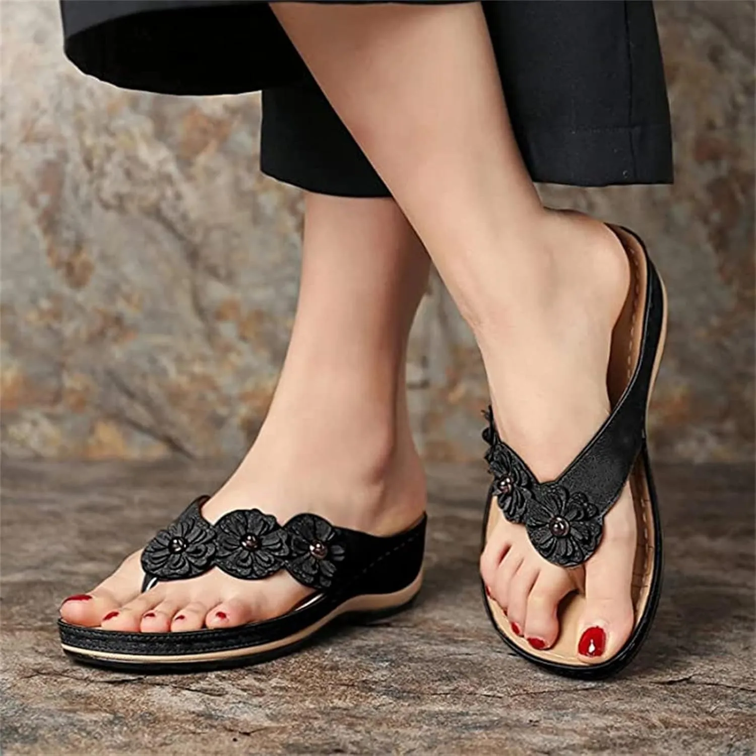 Ladmiple Sandals Women Comfortable Walking Arch Support Orthopedic Orthotic Flip Flops Dressy Summer Cute Slides Beach Shoes