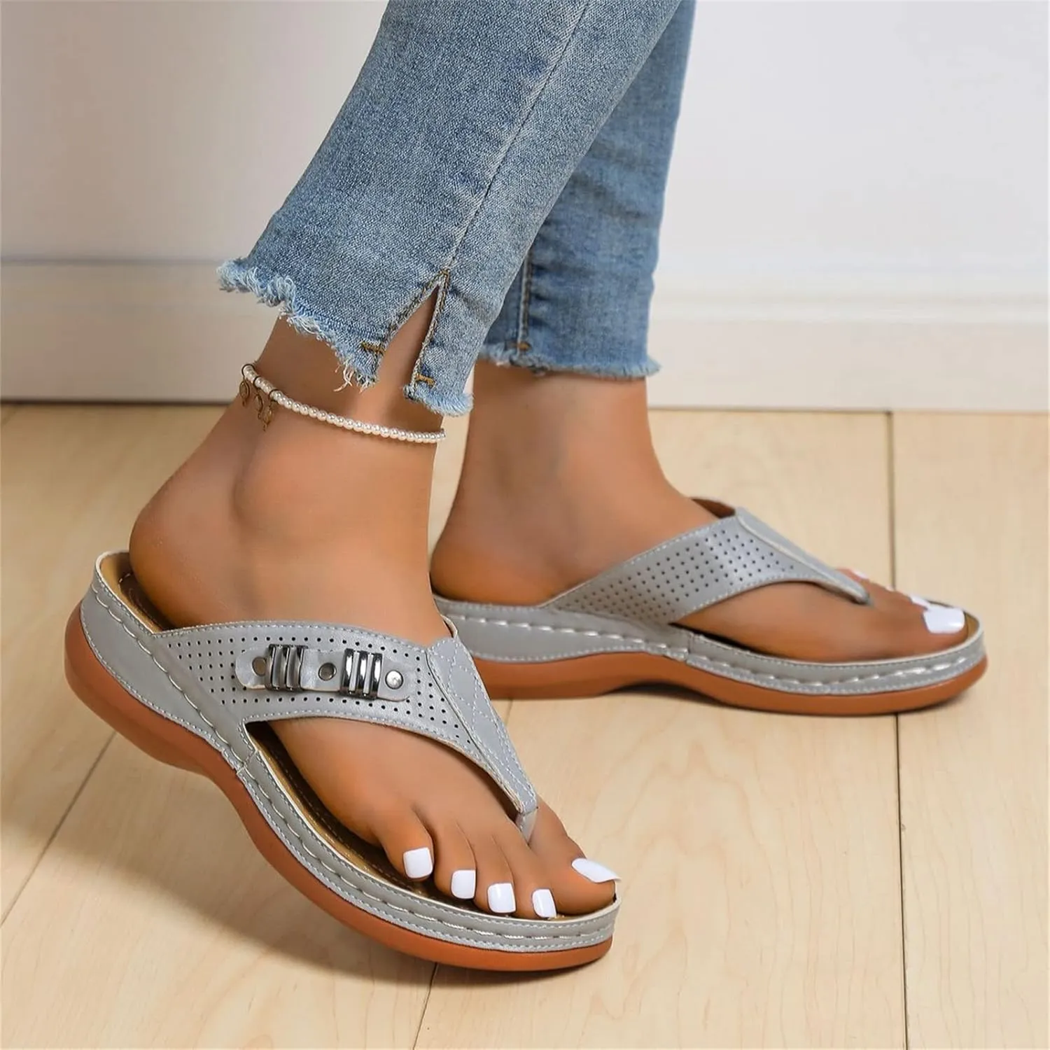 Ladmiple Sandals Women Comfortable Walking Fashion Orthotic Slides Slip On Orthopedic Flip Flops Slippers With Arch Support