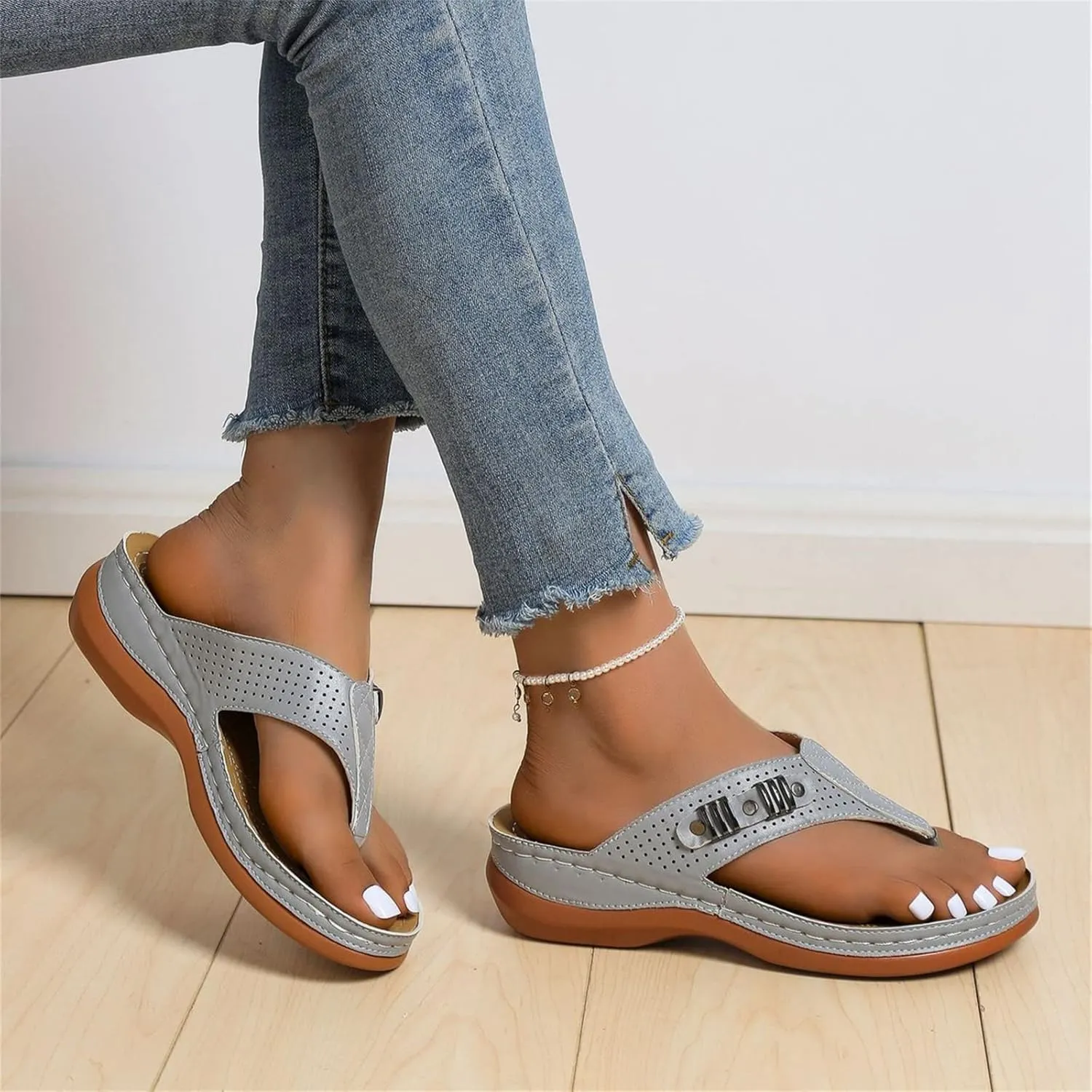 Ladmiple Sandals Women Comfortable Walking Fashion Orthotic Slides Slip On Orthopedic Flip Flops Slippers With Arch Support