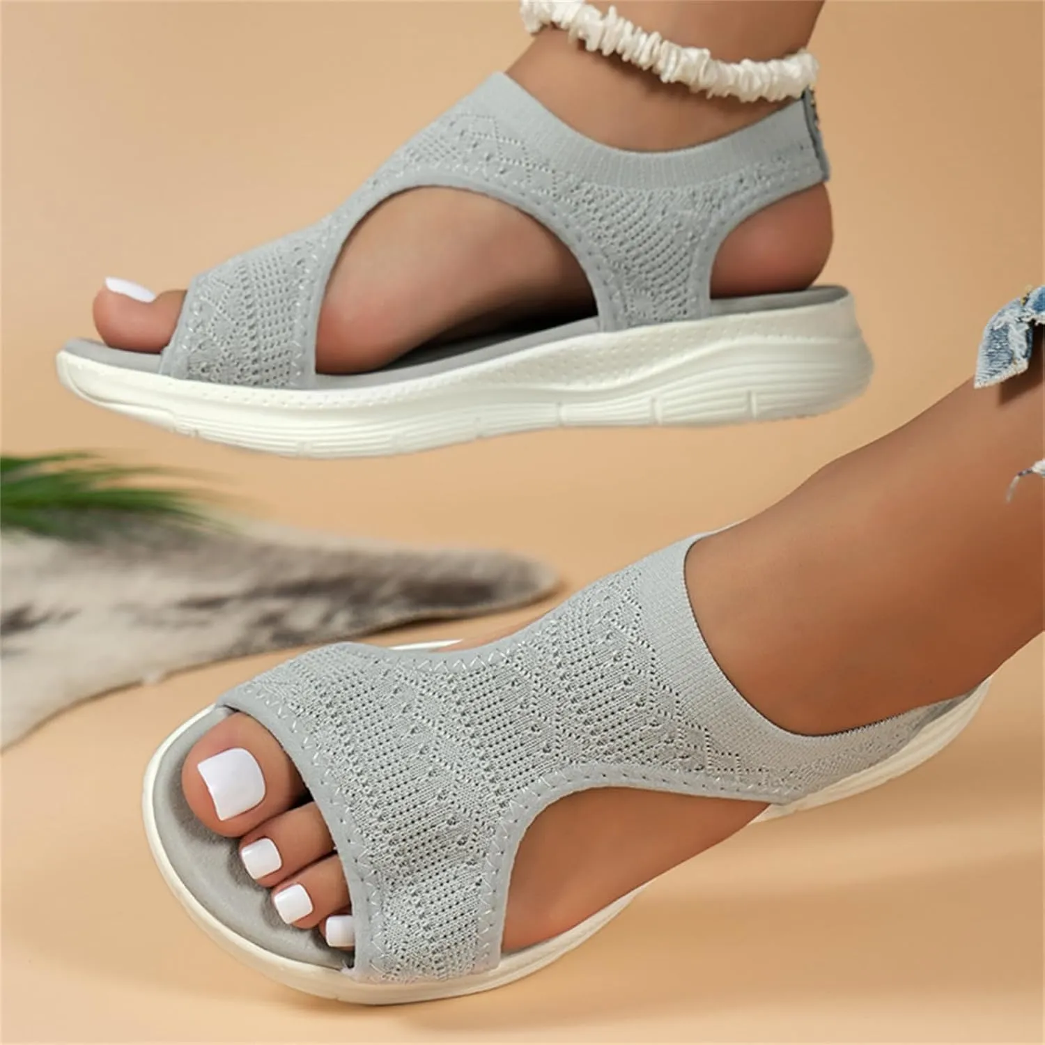 Ladmiple Sandals Women Comfortable Walking Orthopedic Sandals Dressy Slip On Orthotic Flip Flops Casual Summer Beach Shoes