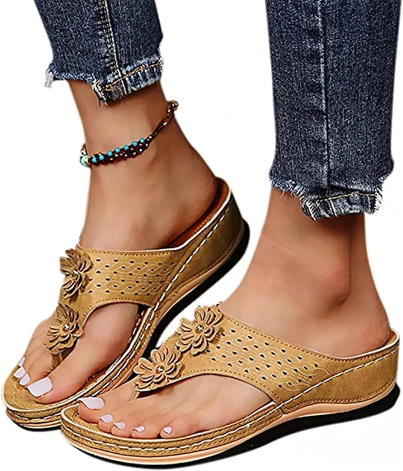 Ladmiple Sandals Women Comfortable Walking Orthotic Flips Flops Arch Support Flat feet Orthopedic Slides Plantar Fasciitis