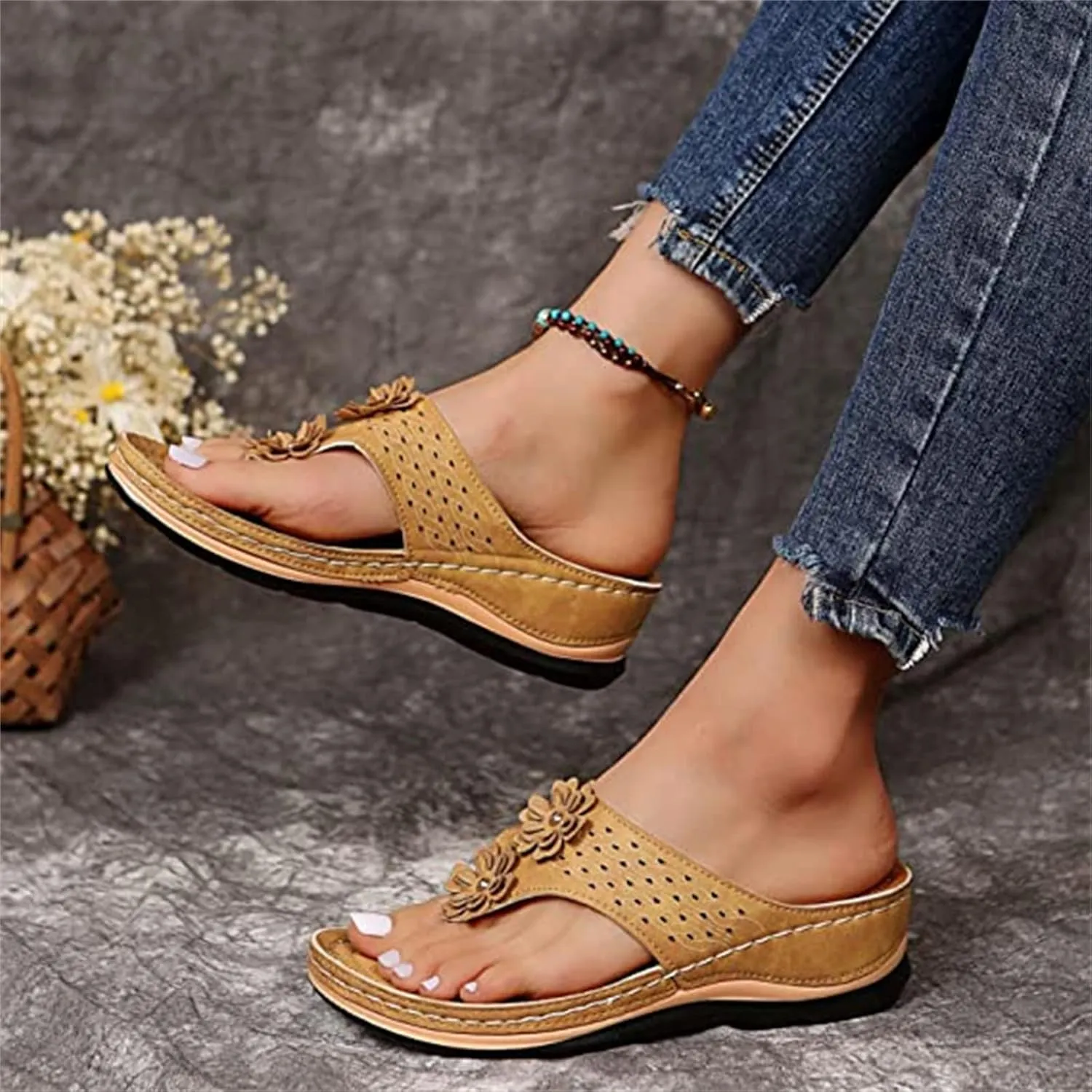 Ladmiple Sandals Women Comfortable Walking Orthotic Flips Flops Arch Support Flat feet Orthopedic Slides Plantar Fasciitis