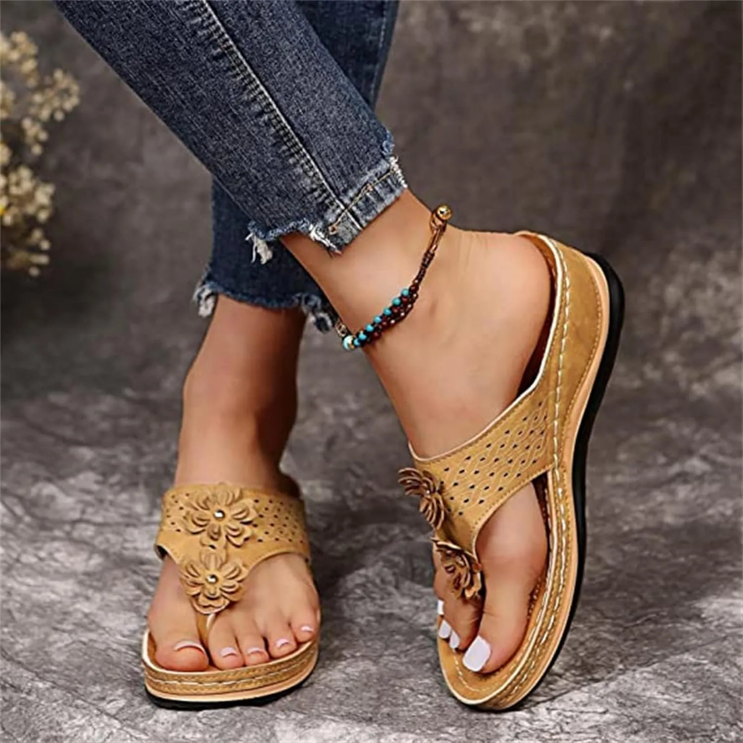 Ladmiple Sandals Women Comfortable Walking Orthotic Flips Flops Arch Support Flat feet Orthopedic Slides Plantar Fasciitis
