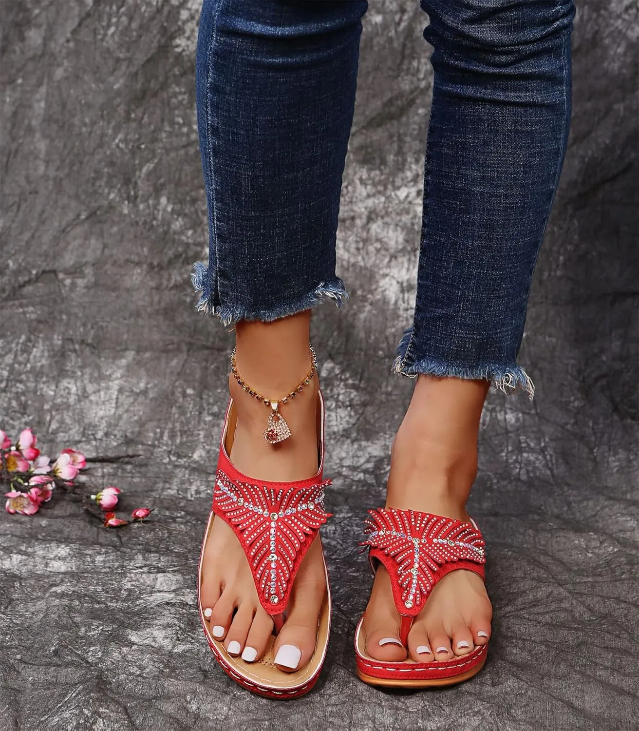 Ladmiple Sandals Women Dressy Summer Flat Comfortable Walking Orthopedic Sandals Casual Orthotic Flip Flops With Arch Support