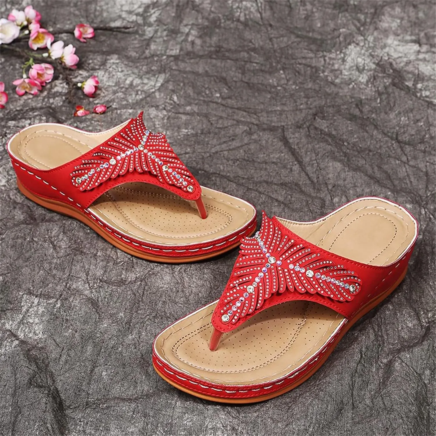 Ladmiple Sandals Women Dressy Summer Flat Comfortable Walking Orthopedic Sandals Casual Orthotic Flip Flops With Arch Support