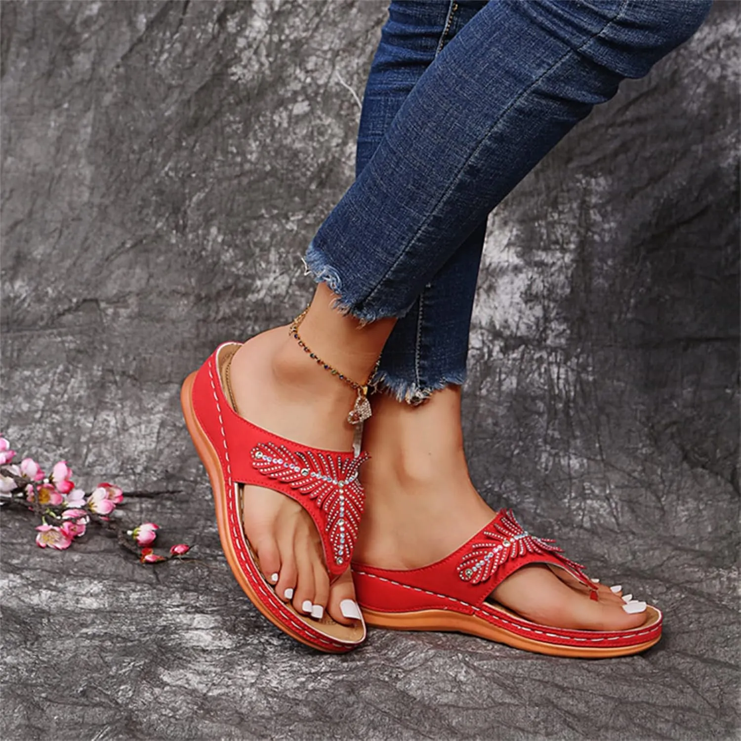 Ladmiple Sandals Women Dressy Summer Flat Comfortable Walking Orthopedic Sandals Casual Orthotic Flip Flops With Arch Support
