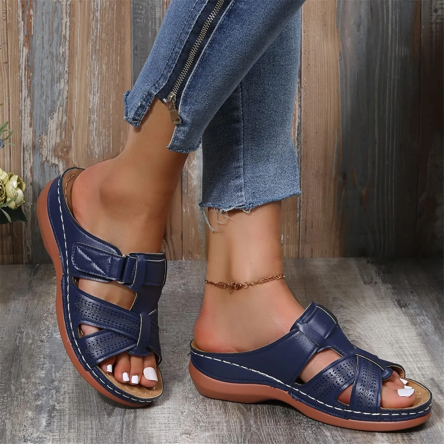 Ladmiple Sandals Women Dressy Summer Flat Flip Flops Orthotic Slides Comfortable Walking Orthopedic Slipper with Arch Support