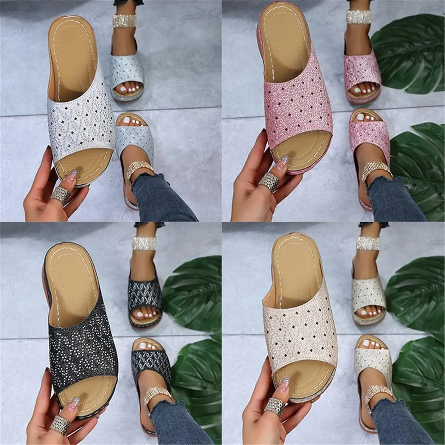 Ladmiple Sandals Women Dressy Summer Wedge Orthopedic Sandals Comfortable Arch Support Orthotic Flip Flops Walking Slides