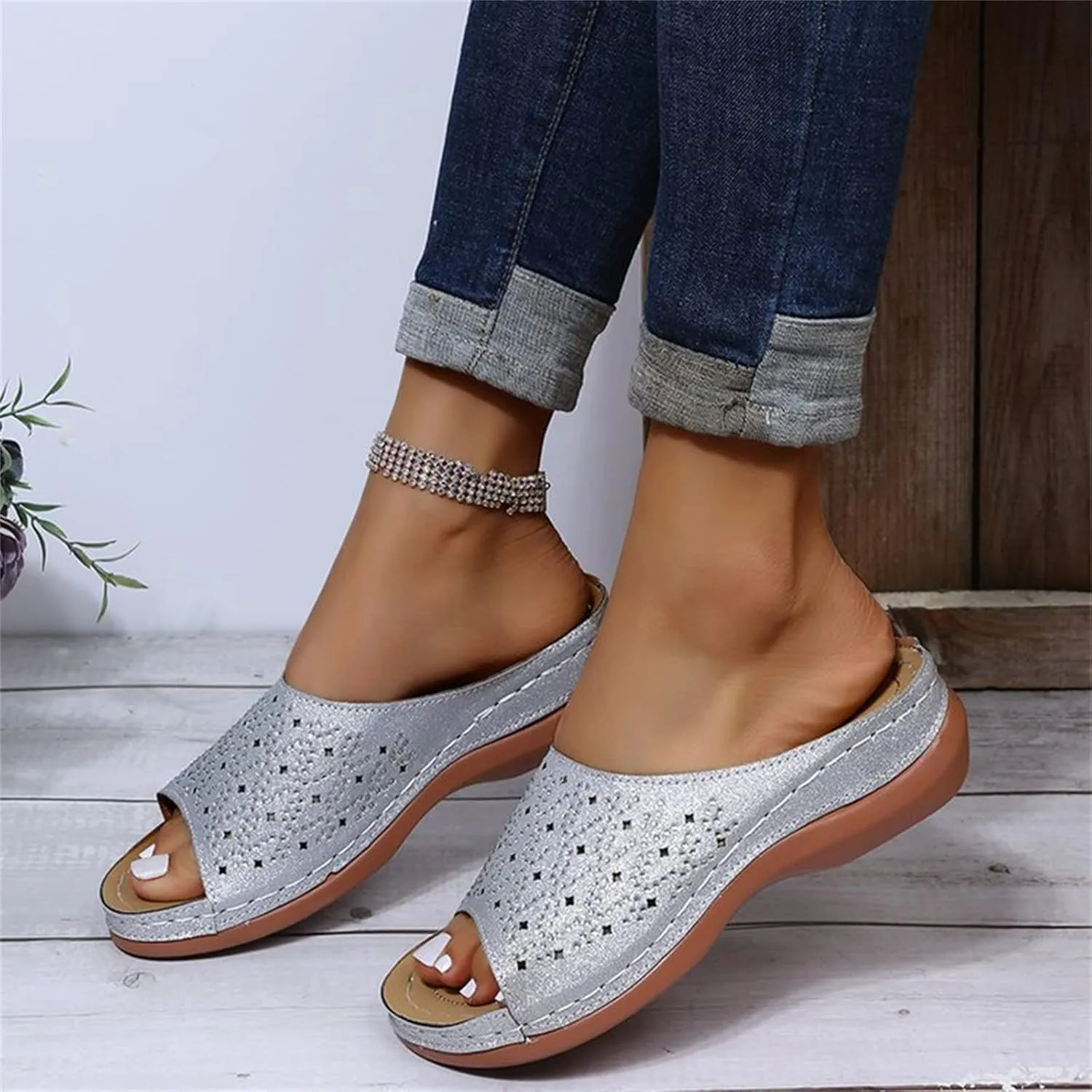 Ladmiple Sandals Women Dressy Summer Wedge Orthopedic Sandals Comfortable Arch Support Orthotic Flip Flops Walking Slides
