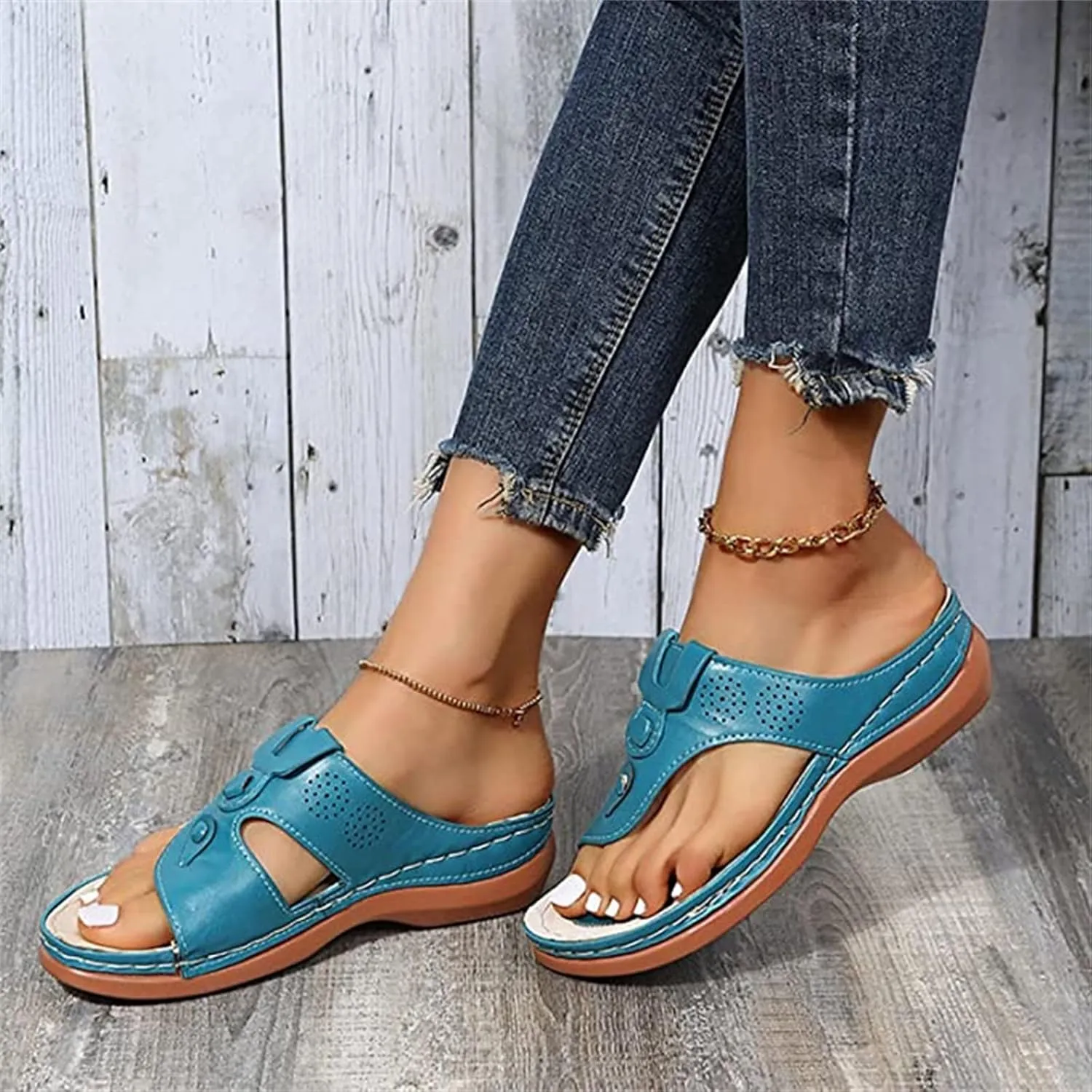 Ladmiple Sandals Women Fashion Flat Orthotic Flips Flops Arch Support Orthopedic Slides Plantar Fasciitis Walking Shoes