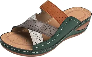 Ladmiple Women's Sandals Comfortable Dressy Walking Orthopedic Slippers Summer Vintage Orthotic Flip Flops with Arch Support